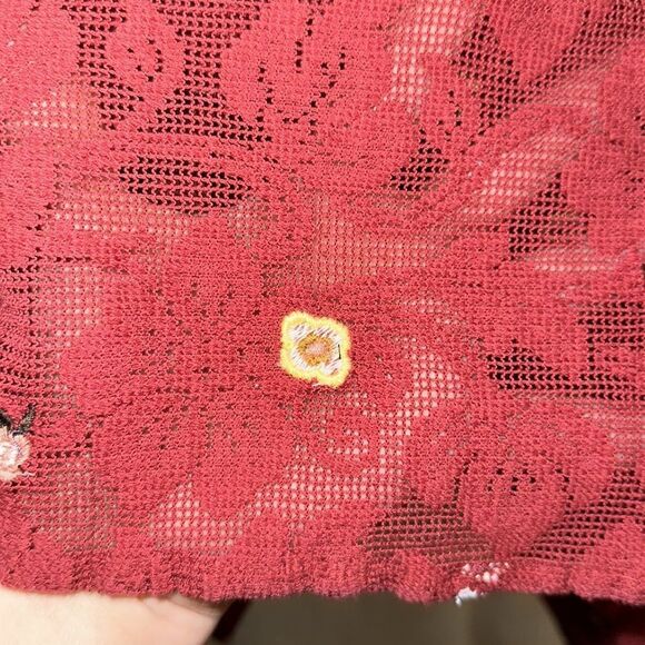 Francesca’s S mi ami Burgundy Sleeveless Lace Embroidered Tiered Prairie Dress - Picture 11 of 14